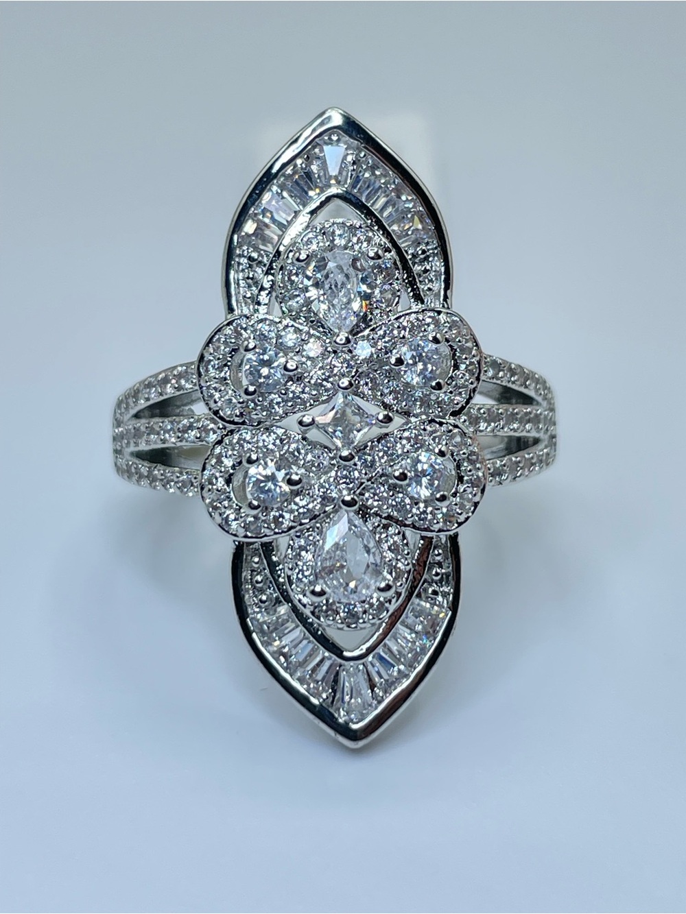 Swarovski Crystal Elements White Swarovski Crystal Art Deco Statement Ring Sz 7